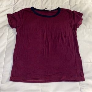 Brandy Melville Small Stripped Maroon/Gray Top OS